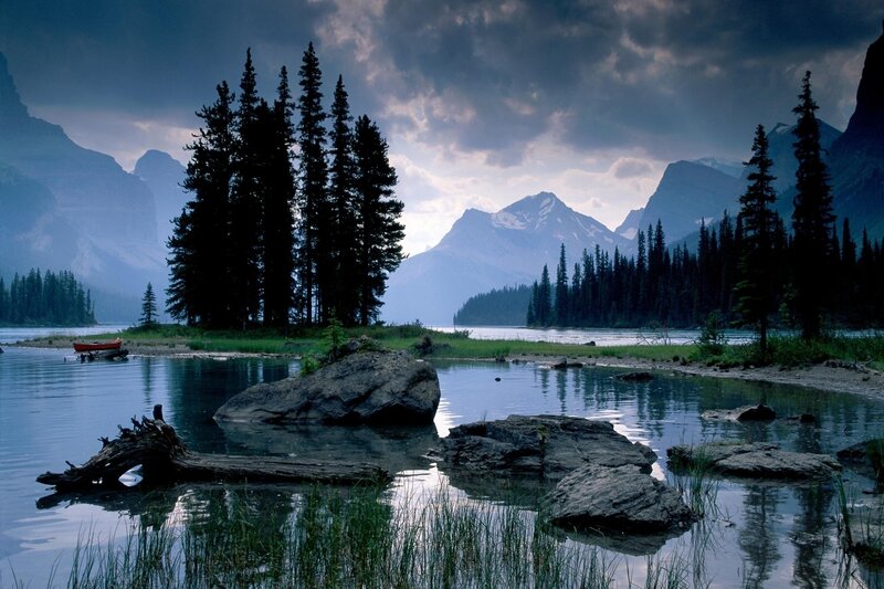 Mountain Lake Landscape — Blue, Dramatic, Morning