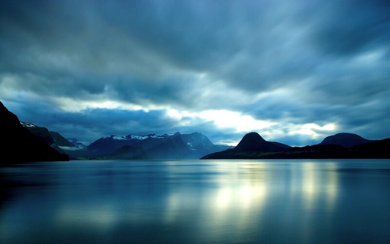 Mountain Lake Landscape — Blue, Dramatic, Night, Photograph, Mountains
