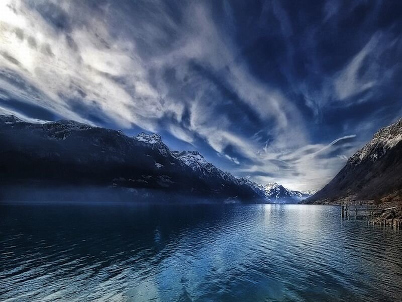 Mountain Lake Landscape — Blue, Dramatic, Night