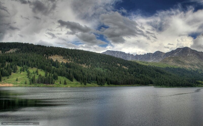 Mountain Lake Landscape — Blue, Dramatic, Photograph, Mountains, Forest, Clouds
