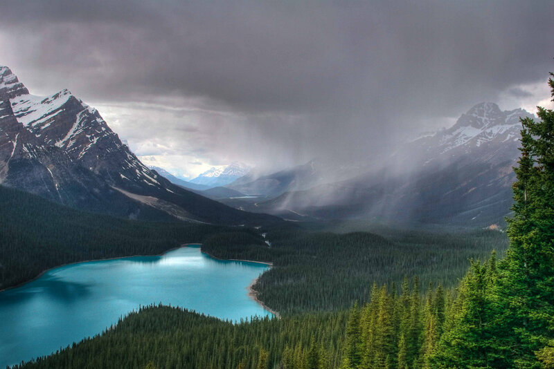 Mountain Lake Landscape — Blue, Dramatic, Photograph, Mountains, Forest