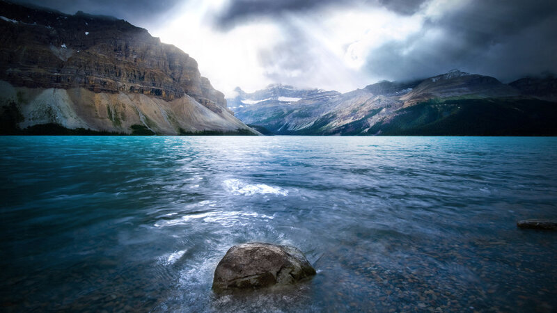Mountain Lake Landscape — Blue, Dramatic, Photograph, Mountains