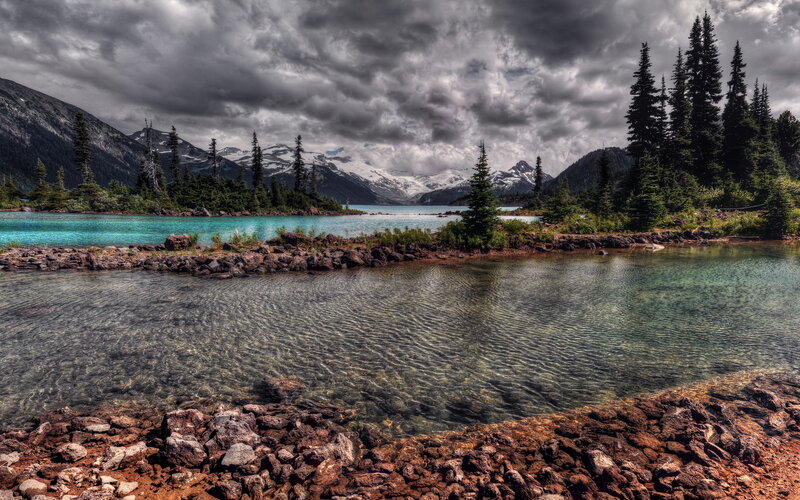 Mountain Lake Landscape — Blue, Dramatic, Photograph, Snow-capped Mountains