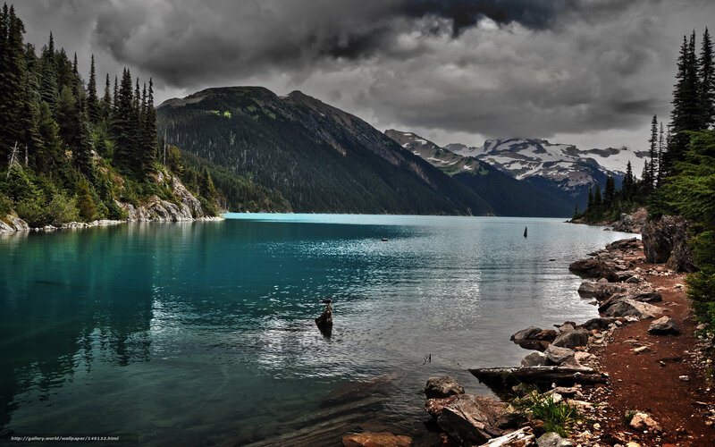 Mountain Lake Landscape — Blue, Dramatic, Photograph, Trees, Mountains