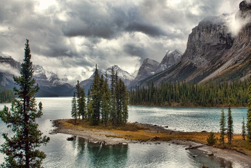 Mountain Lake Landscape — Blue, Dramatic, Photograph, Trees