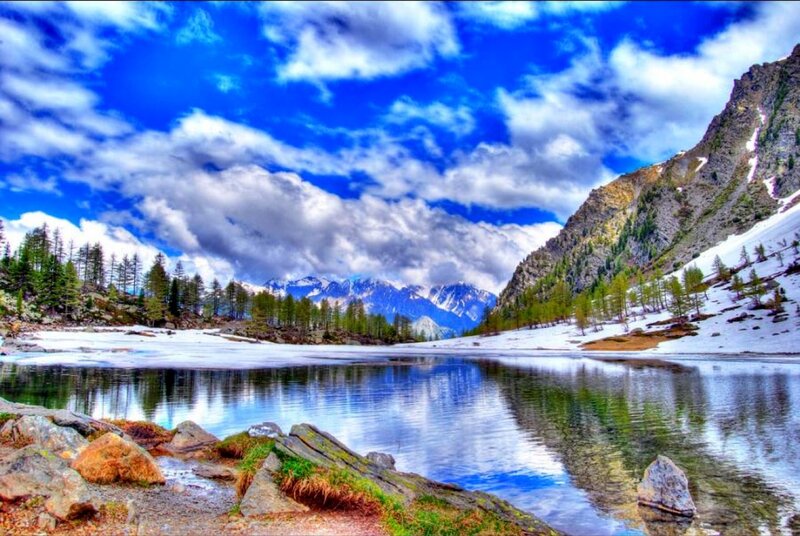 Mountain Lake Landscape — Blue, Dramatic, Spring