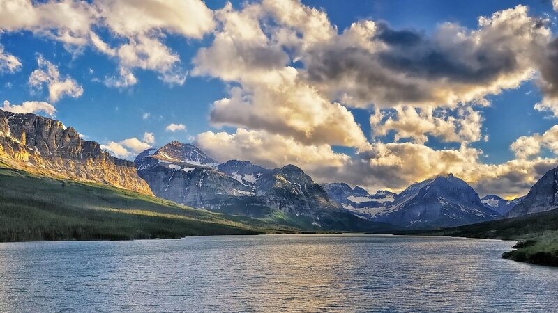 Mountain Lake Landscape — Blue, Dramatic, Sunrise, Photograph, Mountains, Clouds