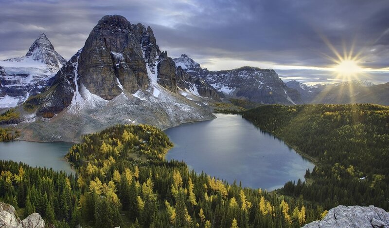 Mountain Lake Landscape — Blue, Dramatic, Sunrise, Photograph, Mountains, Forest