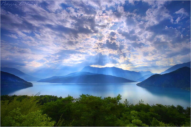 Mountain Lake Landscape — Blue, Dramatic, Sunrise
