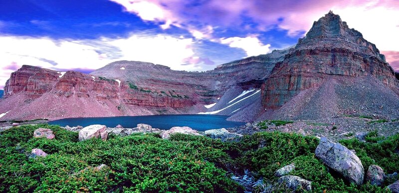 Mountain Lake Landscape — Blue, Dramatic, Sunset, Photograph, Mountains, Sky