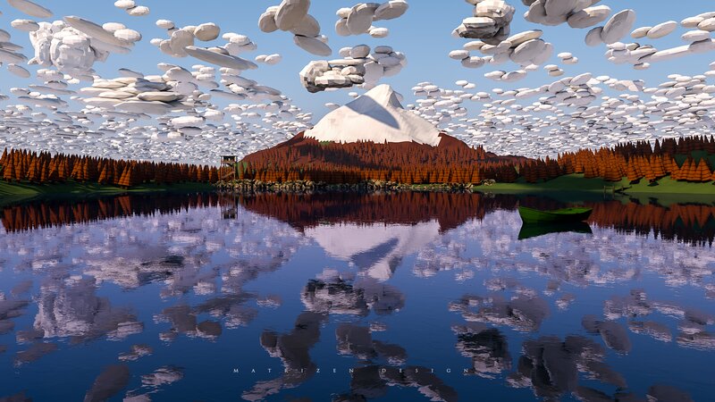 Mountain Lake Landscape — Blue, Serene, 3d Render, Forest