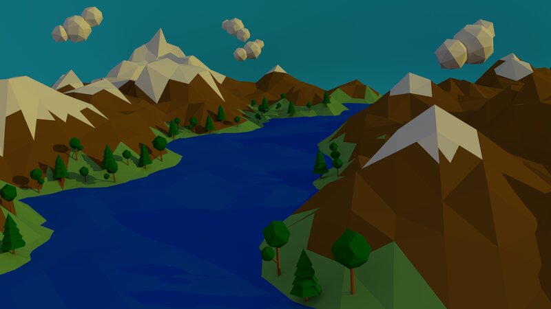 Mountain Lake Landscape — Blue, Serene, 3d Render