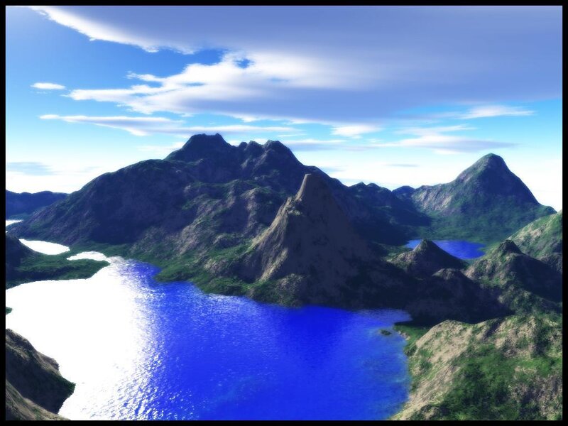 Mountain Lake Landscape — Blue, Serene, Afternoon, 3d Render, Mountains, Lakes