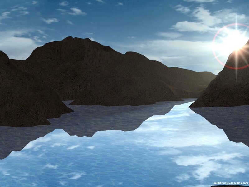 Mountain Lake Landscape — Blue, Serene, Afternoon, 3d Render, Mountains