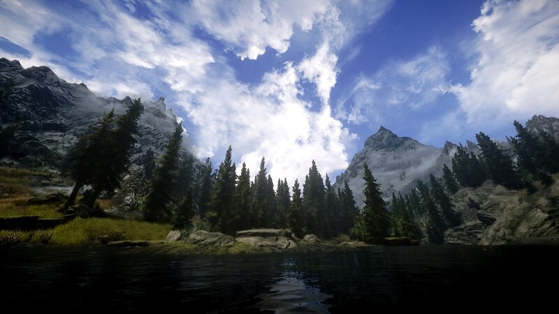 Mountain Lake Landscape — Blue, Serene, Afternoon, 3d Render, Pine Trees