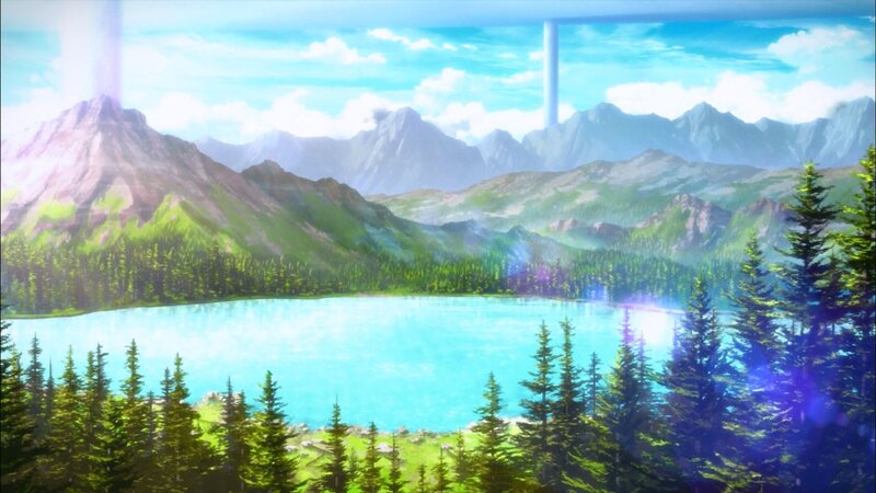 Mountain Lake Landscape — Blue, Serene, Afternoon, Anime
