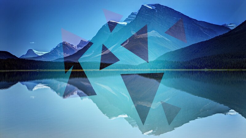 Mountain Lake Landscape — Blue, Serene, Afternoon, Digital Art, Mountains, Forest
