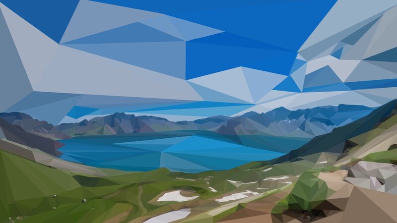 Mountain Lake Landscape — Blue, Serene, Afternoon, Digital Art, Mountains, Sky