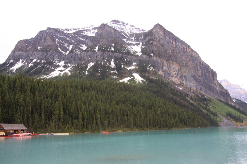 Mountain Lake Landscape — Blue, Serene, Afternoon, Photograph, Forest, Canoe