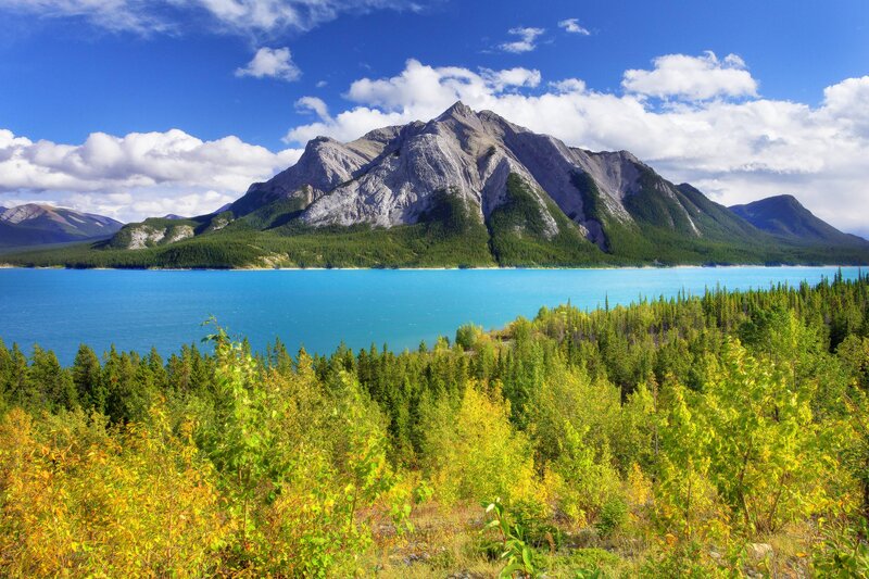 Mountain Lake Landscape — Blue, Serene, Afternoon, Photograph, Forest, Clouds