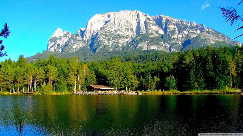 Mountain Lake Landscape — Blue, Serene, Afternoon, Photograph, Forest, Dock, Green