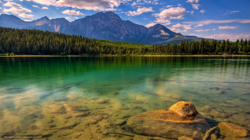 Mountain Lake Landscape — Blue, Serene, Afternoon, Photograph, Forest, Mountains, Rock