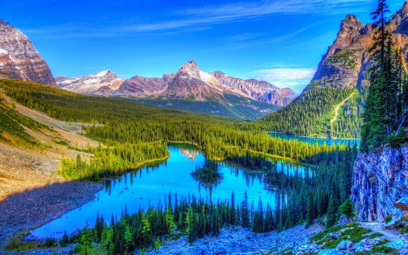 Mountain Lake Landscape — Blue, Serene, Afternoon, Photograph, Forests, Mountains