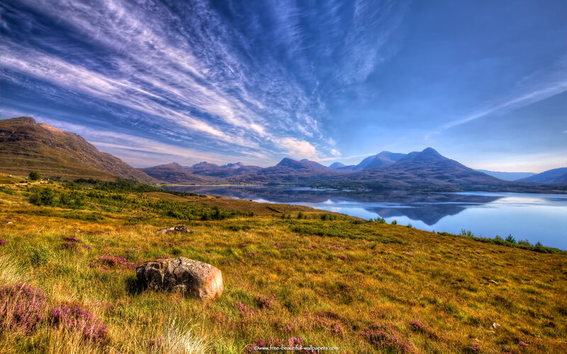 Mountain Lake Landscape — Blue, Serene, Afternoon, Photograph, Grass