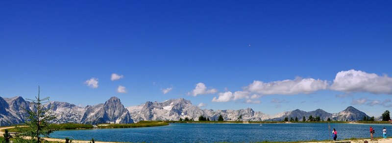 Mountain Lake Landscape — Blue, Serene, Afternoon, Photograph, Mountains, Clouds