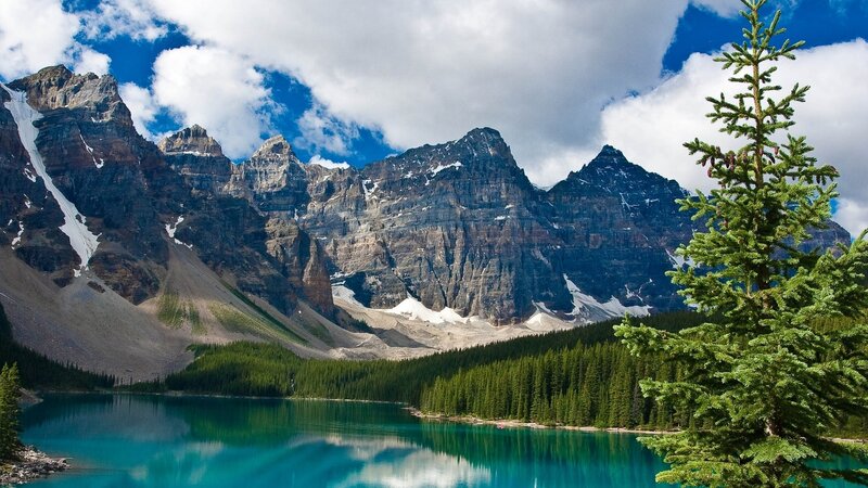 Mountain Lake Landscape — Blue, Serene, Afternoon, Photograph, Mountains, Forest, Tree, Green