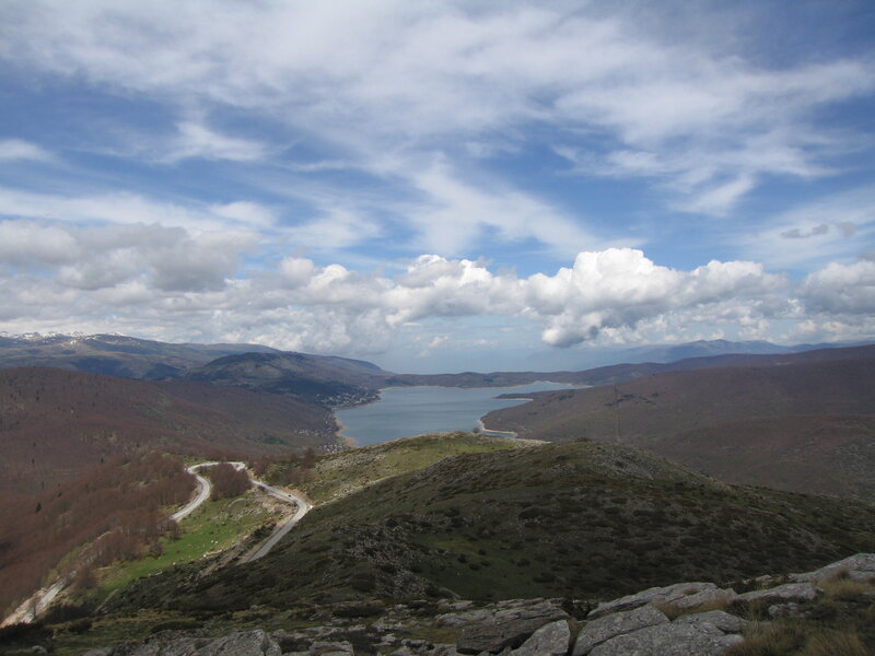 Mountain Lake Landscape — Blue, Serene, Afternoon, Photograph, Mountains, Road