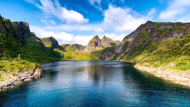 Mountain Lake Landscape — Blue, Serene, Afternoon, Photograph, Mountains, Sky, Greenery