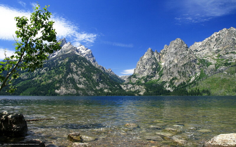 Mountain Lake Landscape — Blue, Serene, Afternoon, Photograph, Mountains, Tree