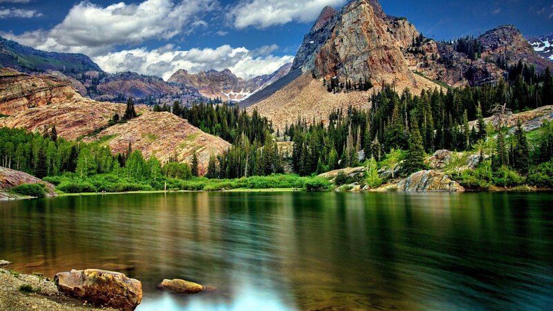 Mountain Lake Landscape — Blue, Serene, Afternoon, Photograph, Mountains, Trees, Forest
