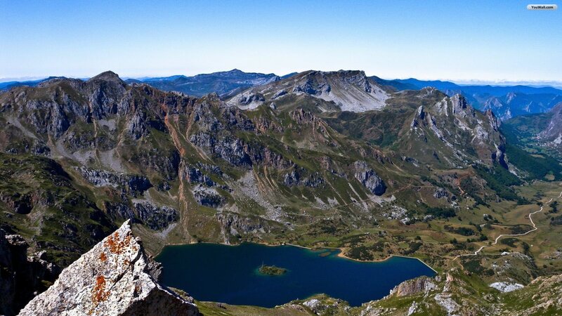 Mountain Lake Landscape — Blue, Serene, Afternoon, Photograph, Mountains, Valley