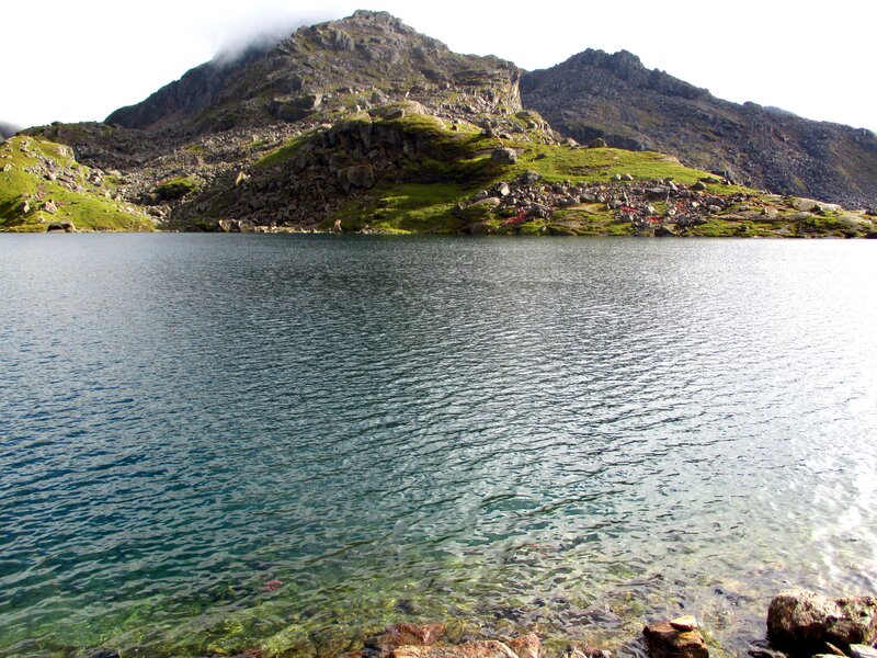 Mountain Lake Landscape — Blue, Serene, Afternoon, Photograph, Rocks, Grass