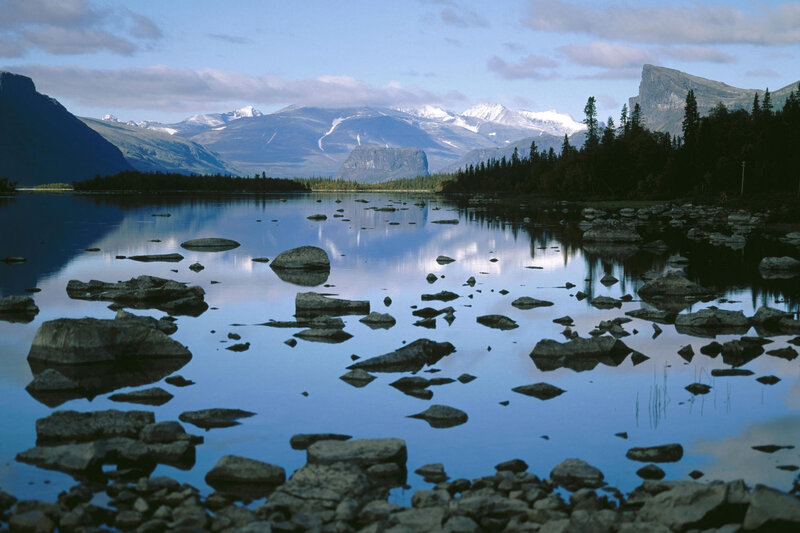 Mountain Lake Landscape — Blue, Serene, Afternoon, Photograph, Rocks