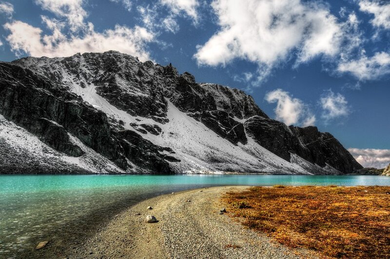 Mountain Lake Landscape — Blue, Serene, Afternoon, Photograph, Sky, Sand