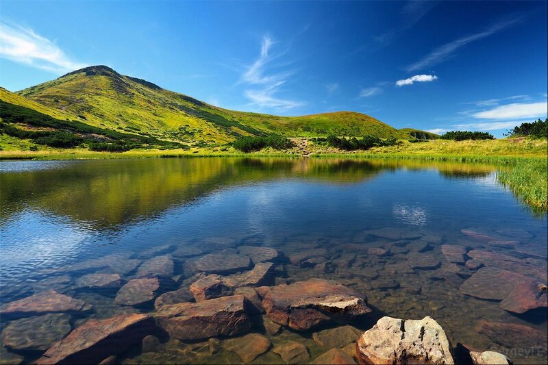 Mountain Lake Landscape — Blue, Serene, Afternoon, Photograph, Sky