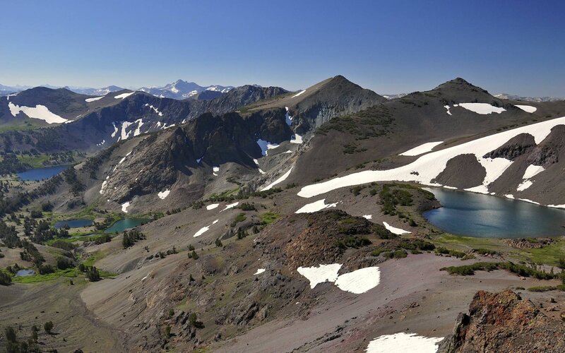 Mountain Lake Landscape — Blue, Serene, Afternoon, Photograph, Snow Patches