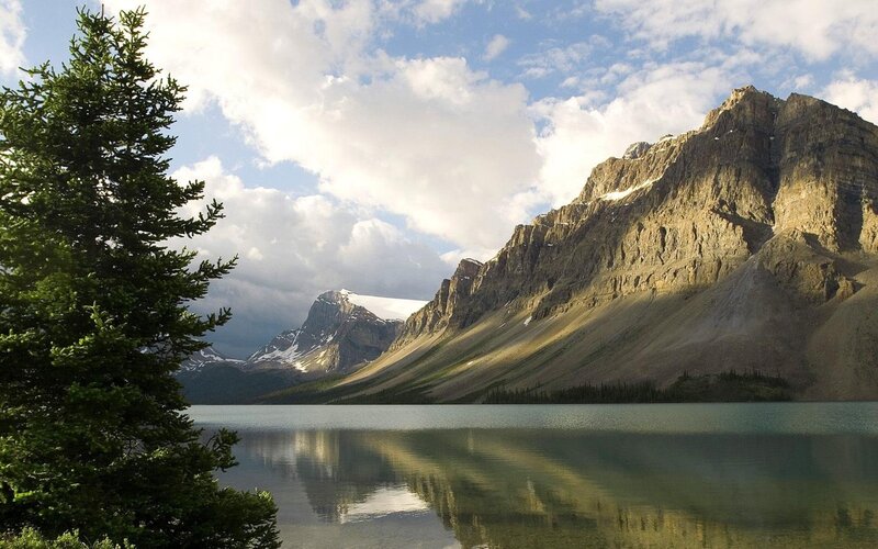 Mountain Lake Landscape — Blue, Serene, Afternoon, Photograph, Tree, Clouds