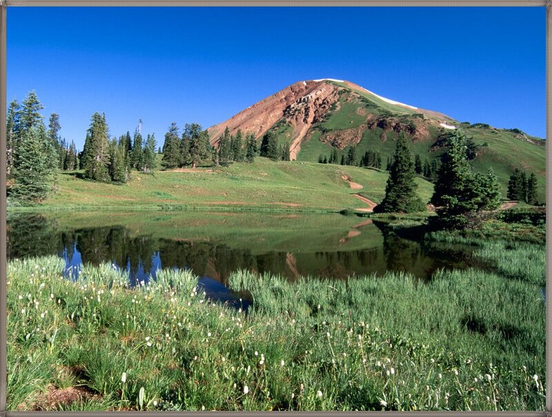 Mountain Lake Landscape — Blue, Serene, Afternoon, Photograph, Trees, Grass