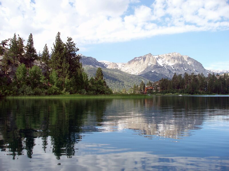 Mountain Lake Landscape — Blue, Serene, Afternoon, Photograph, Trees, Mountains, Reflection, Green
