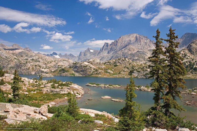 Mountain Lake Landscape — Blue, Serene, Afternoon, Photograph, Trees, Rocks, Clouds