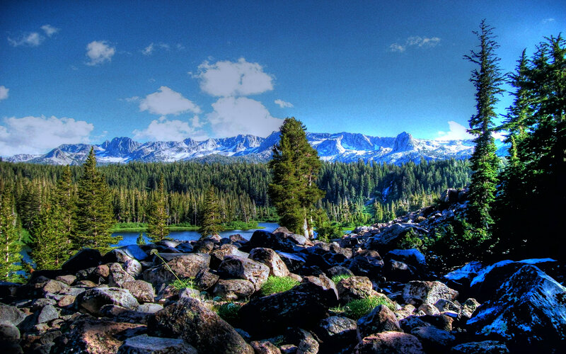 Mountain Lake Landscape — Blue, Serene, Afternoon, Photograph, Trees, Rocks