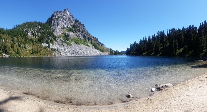 Mountain Lake Landscape — Blue, Serene, Afternoon, Photograph, Trees, Sand