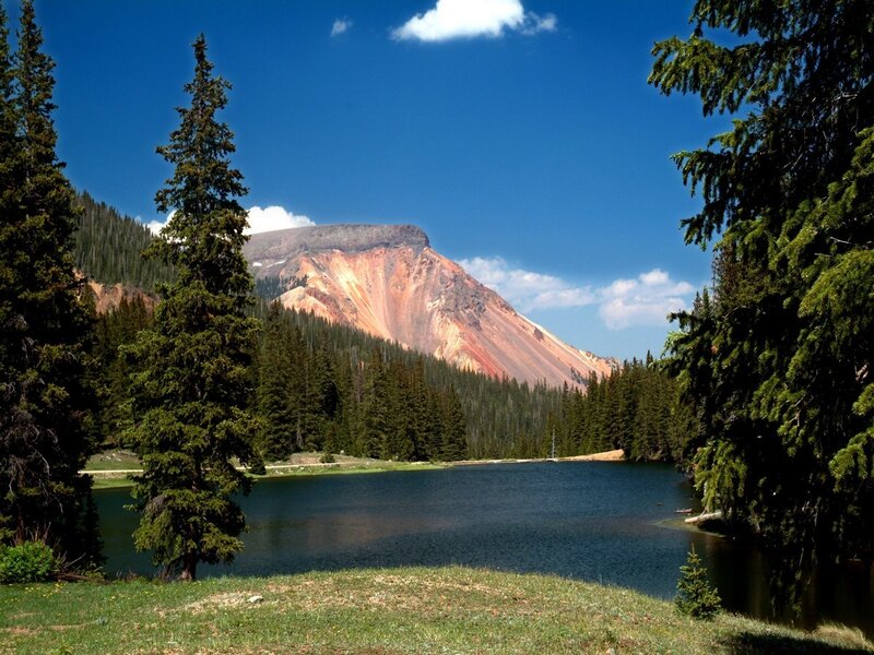 Mountain Lake Landscape — Blue, Serene, Afternoon, Photograph, Trees, Sky