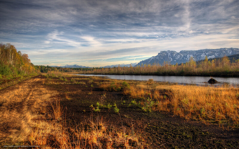 Mountain Lake Landscape — Blue, Serene, Autumn, Photograph, Mountains, River
