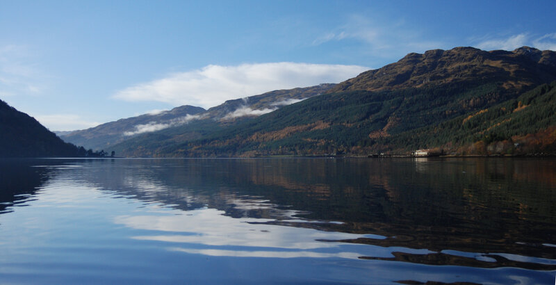 Mountain Lake Landscape — Blue, Serene, Autumn, Photograph, Mountains