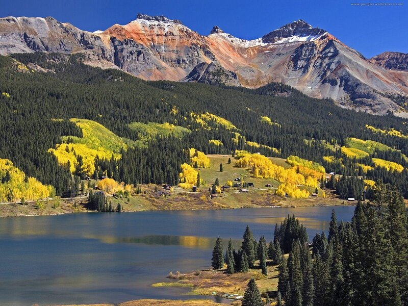 Mountain Lake Landscape — Blue, Serene, Autumn